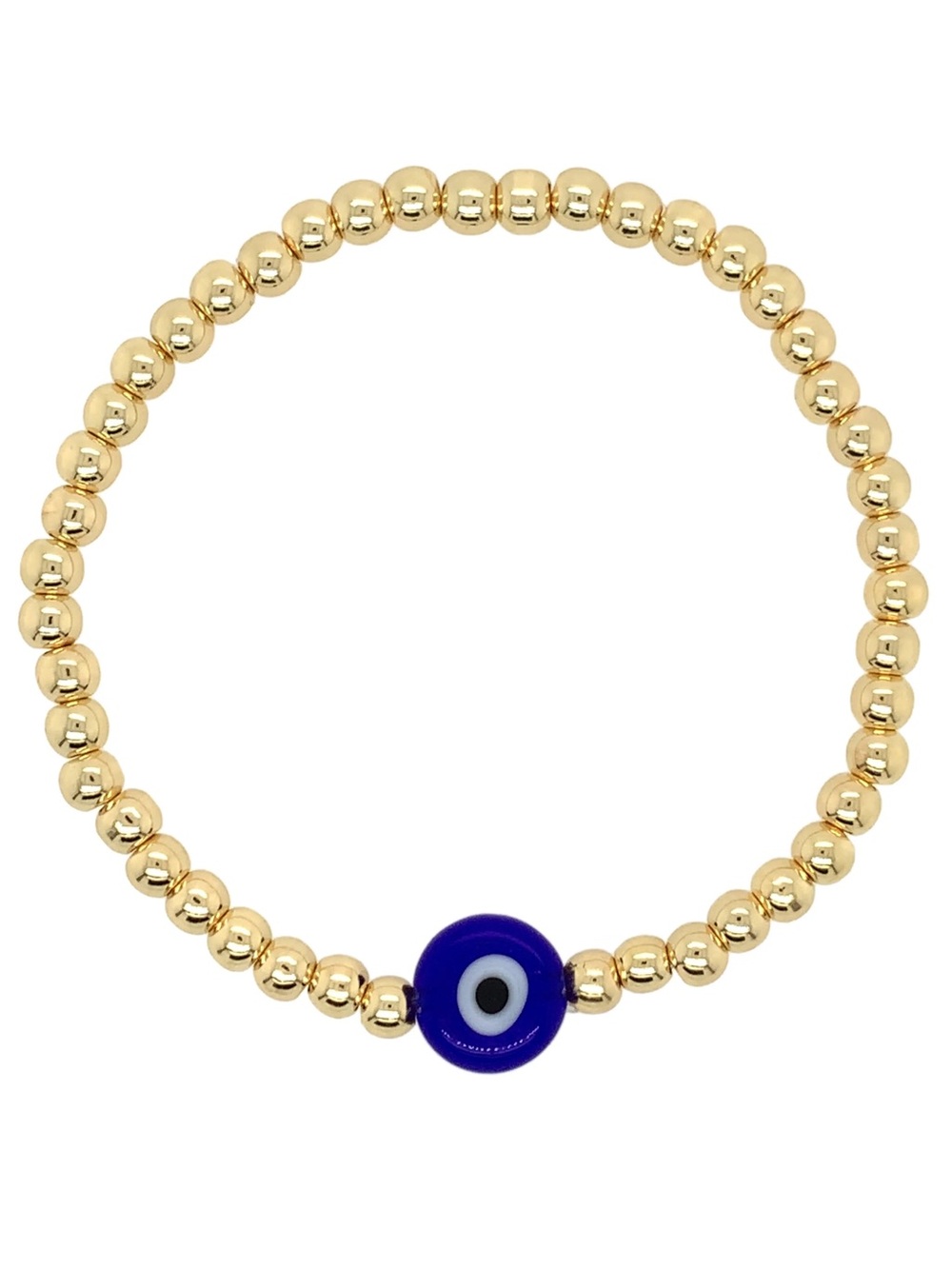 Gold Beaded Bracelet with Blue Evil Eye Charm